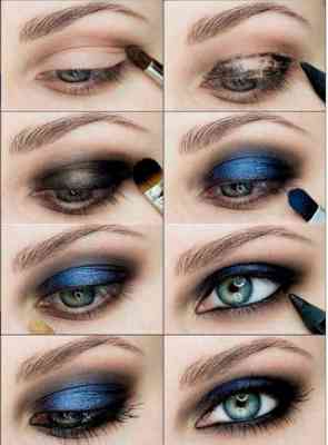 Черный макияж для голубых глаз пошагово
