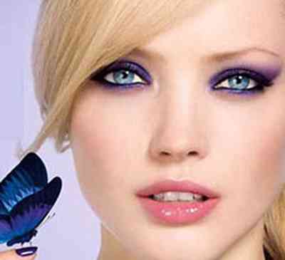 Лиловый макияж для голубых глаз